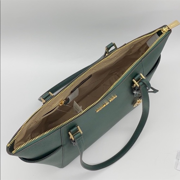 MICHAEL KORS Charlotte Large Leather Top-Zip Tote Racing Green - Picture 9 of 15